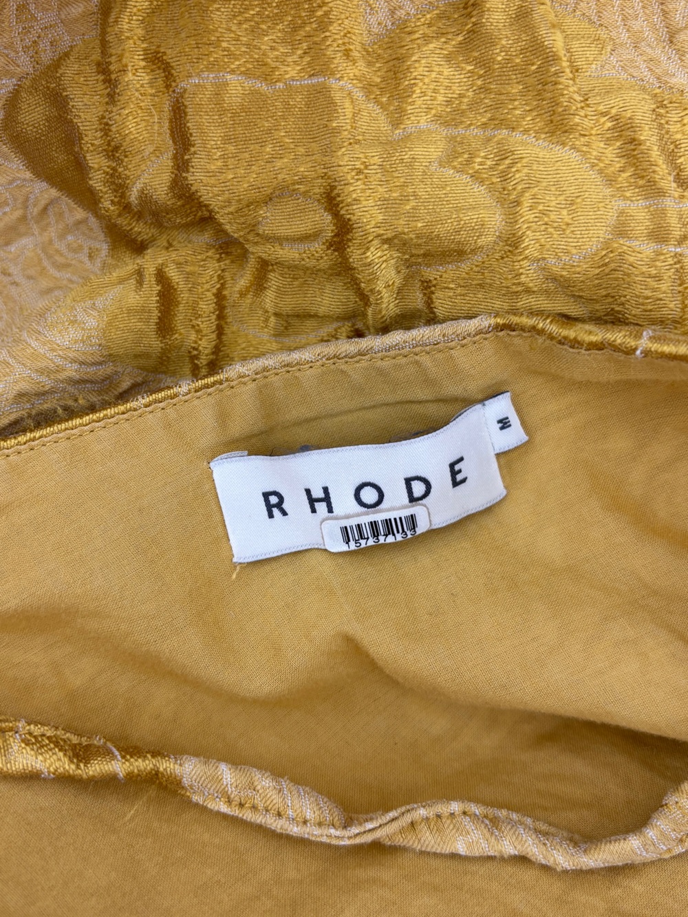 RHODE Ruth Dress Gold Brocade Jacquard Midi Puff Sleeve Yellow - Picture 8 of 8